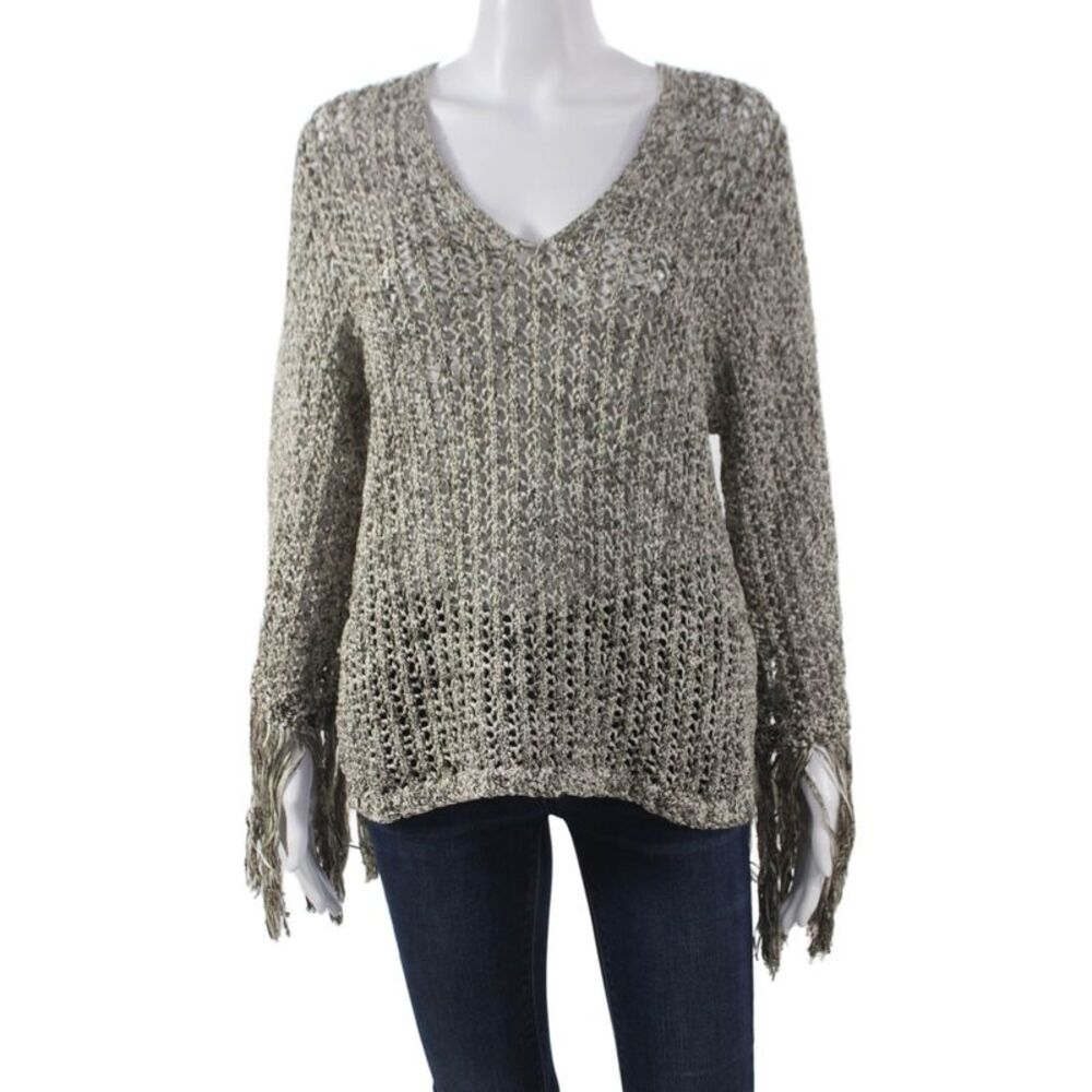 Derek Lam Women Gray Cotton V-Neck Long Sleeve Pullover Size XS
